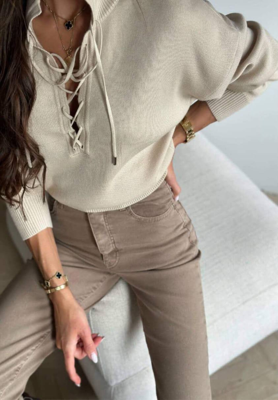 Свитер с завязками (светло-бежевый S)